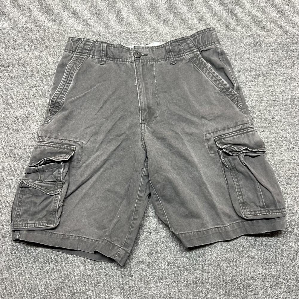 Faded Glory Cargo Shorts Mens 32 Gray Cotton Elastic Waist 10 Inch Inseam